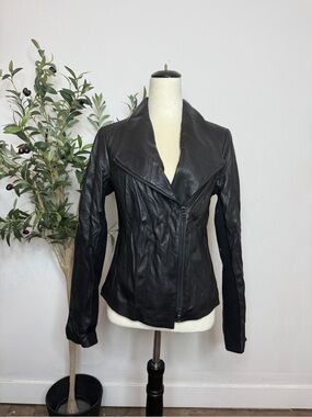 Vince Black Scuba Leather Asymmetrical Zip Jacket